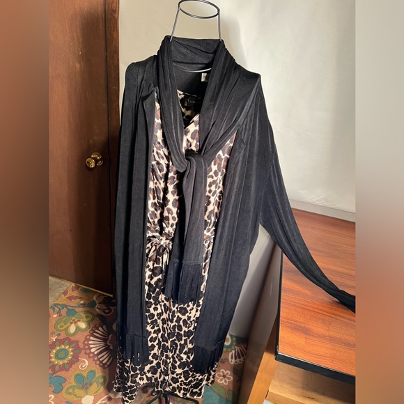 Lane Bryant Leopard dress, 2x PLUS SIZE and sz3 Chicos fringe cardigan! Both - Picture 5 of 13